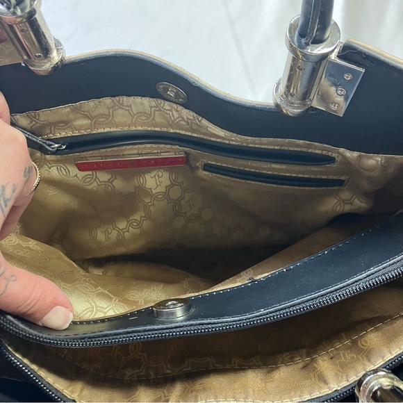 Ivanka Trump Black and Cream Structured Monogram Bag - Picture 13 of 16